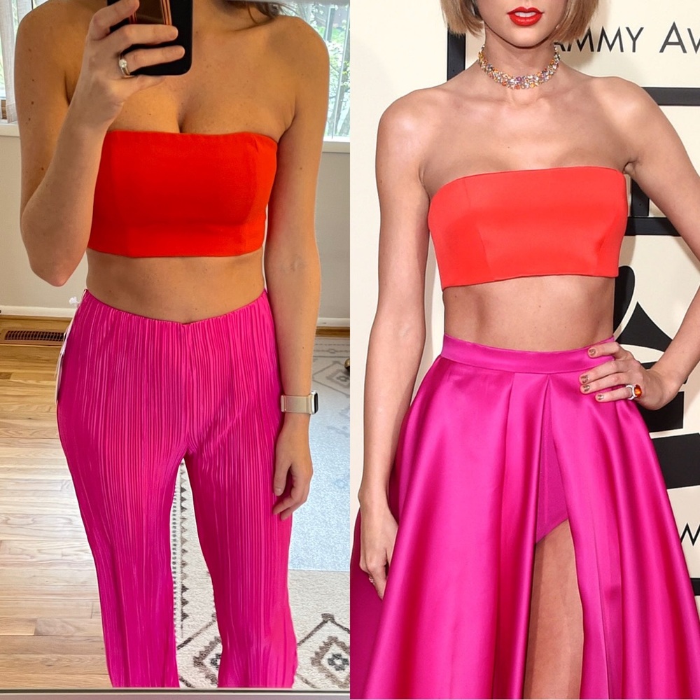 NBD Topaz bandeau crop top red orange Taylor Swift Grammies Outfit 1989 Revolve